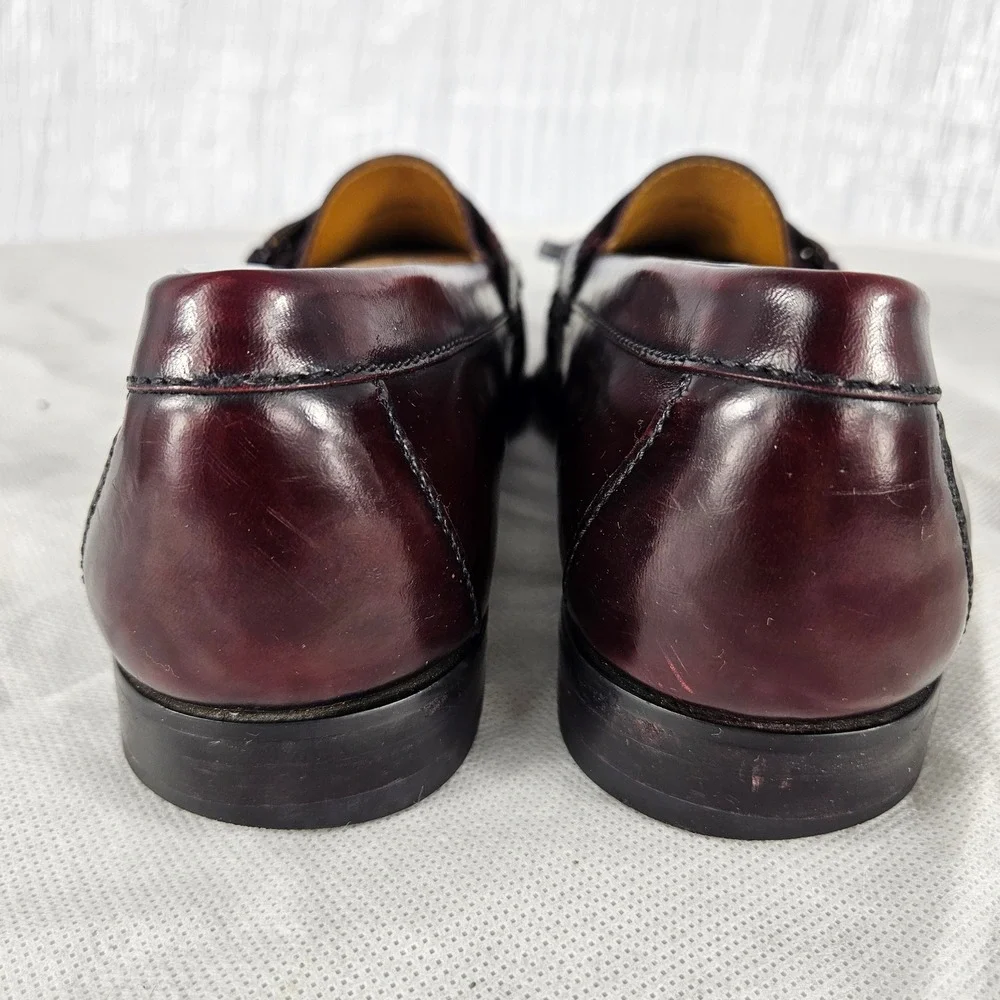 Cole Haan Men's 9D Burgundy Leather Kiltie Penny Loafers Pinch Buckle Fringe